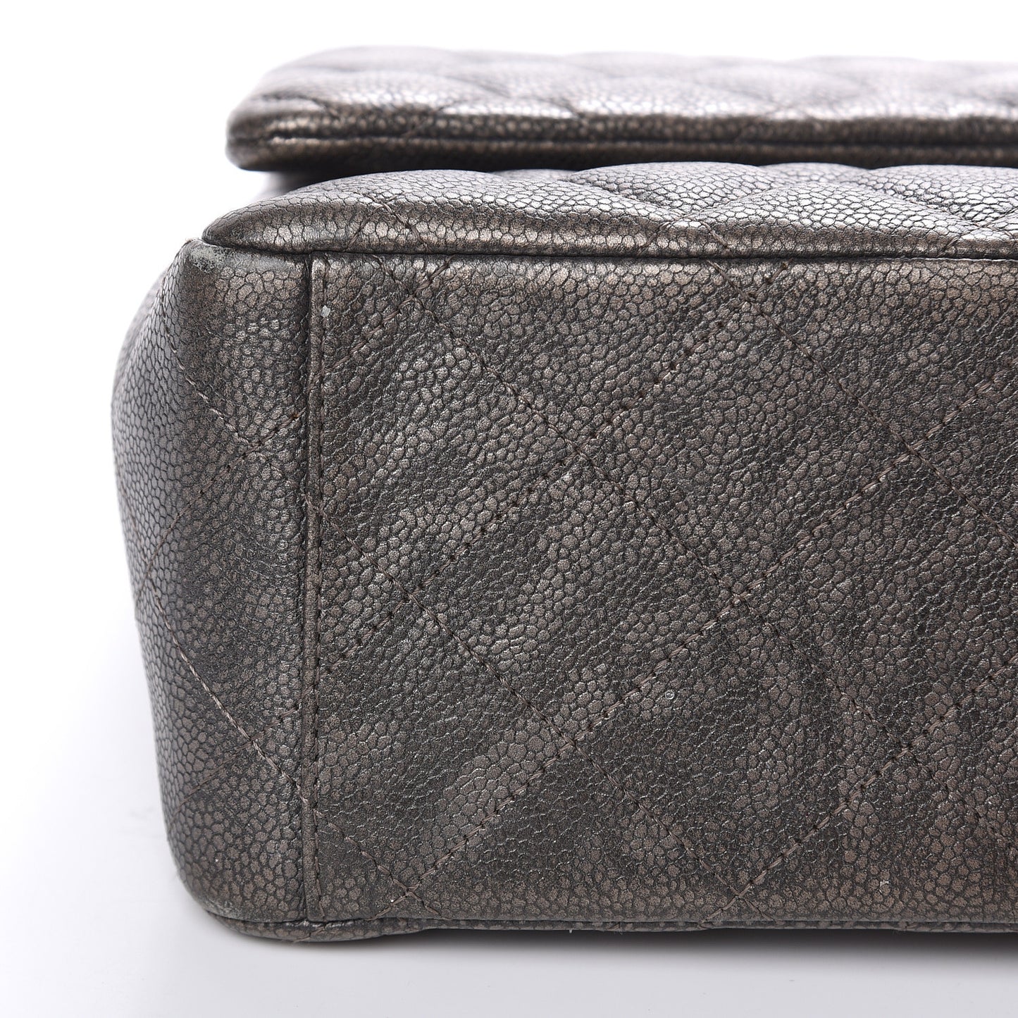 Metallic Caviar Quilted Maxi Double Flap Charcoal