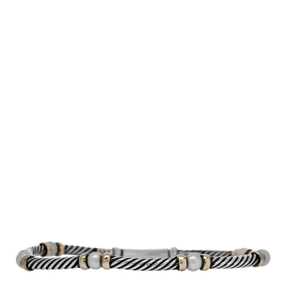 David Yurman Sterling Silver 14K Yellow Gold Pearl 5mm Hampton Bracelet 1 of 3