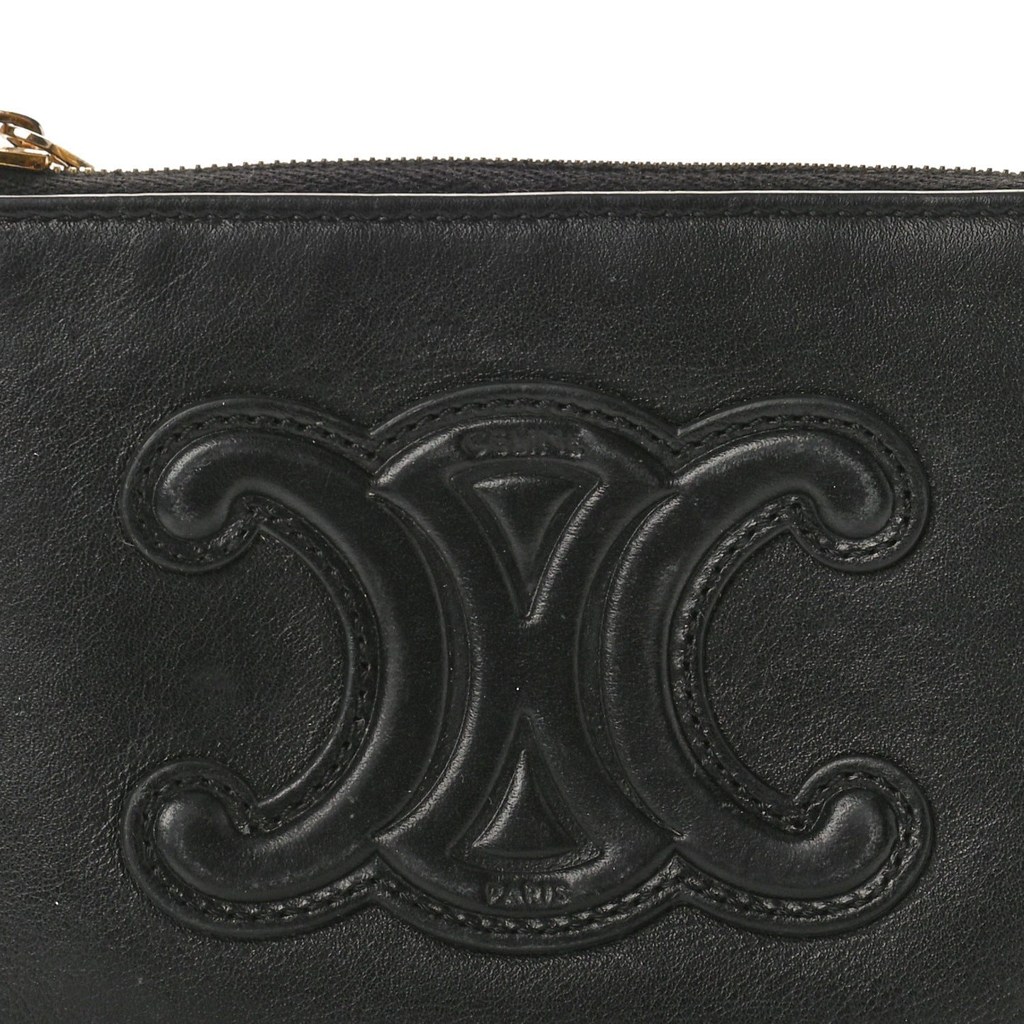 Smooth Calfskin Cuir Triomphe Coin and Card Pouch With Hook Black