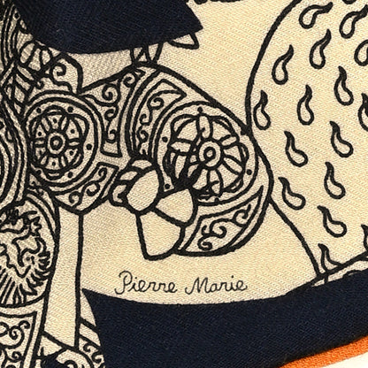 Hermes Cashmere Silk Bal de Soie Triangle Scarf Marine Naturel Roux 5 of 5