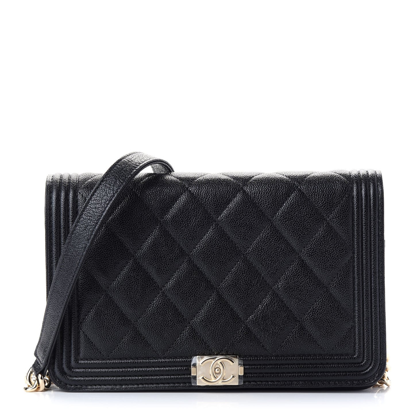 Caviar Quilted Boy Wallet On Chain WOC Black
