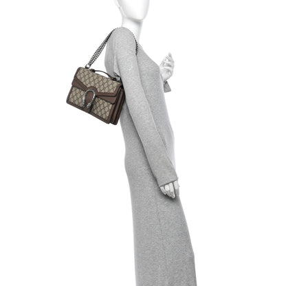 Gucci GG Supreme Monogram Textured Dollar Calfskin Top Handle Dionysus Shoulder Bag Beige Ebony New Acero 3 of 21