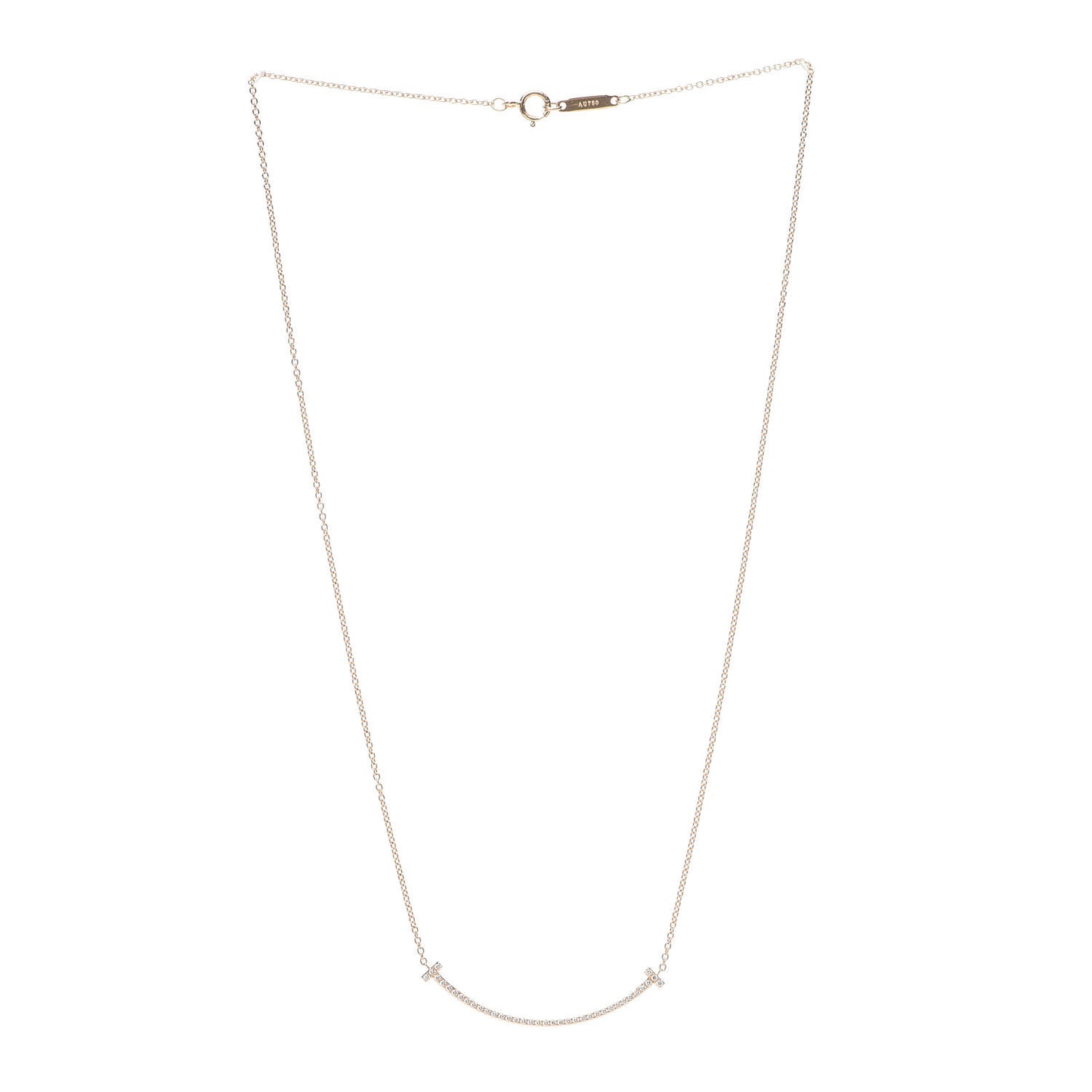 18K Yellow Gold Diamond Small T Smile Pendant Necklace