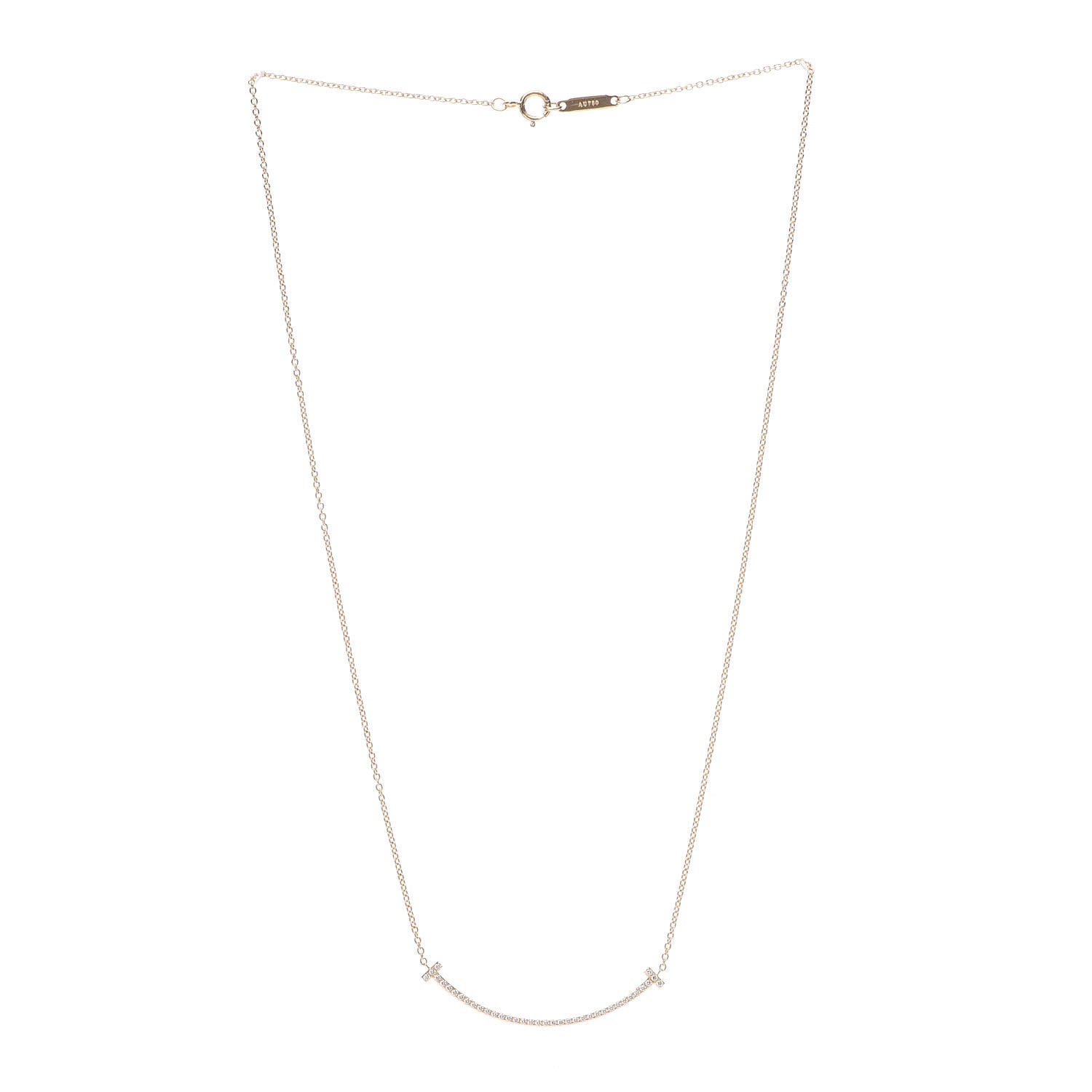 Tiffany 18K Yellow Gold Diamond Small T Smile Pendant Necklace 3 of 7