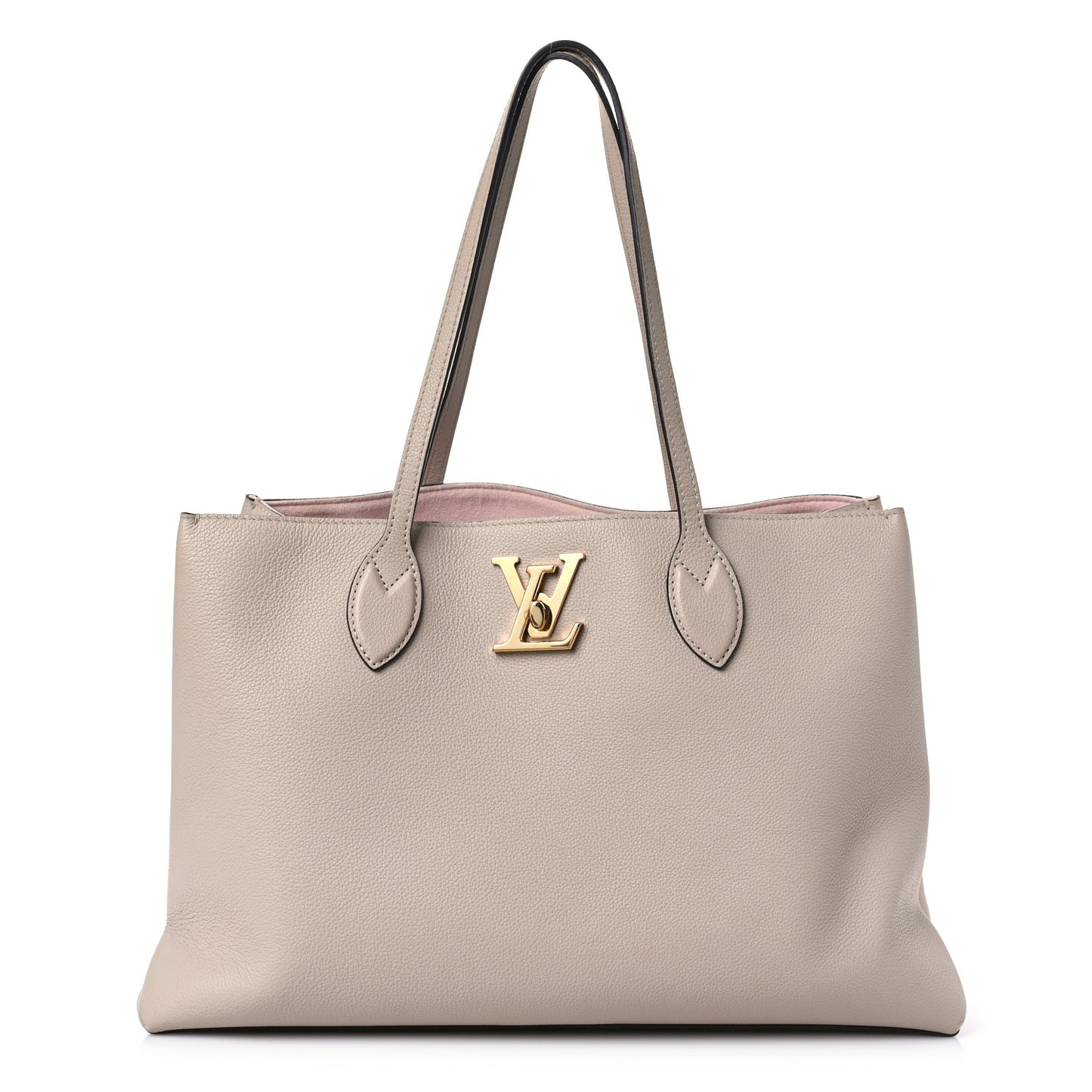 Grained Calfskin Lockme Shopper Greige