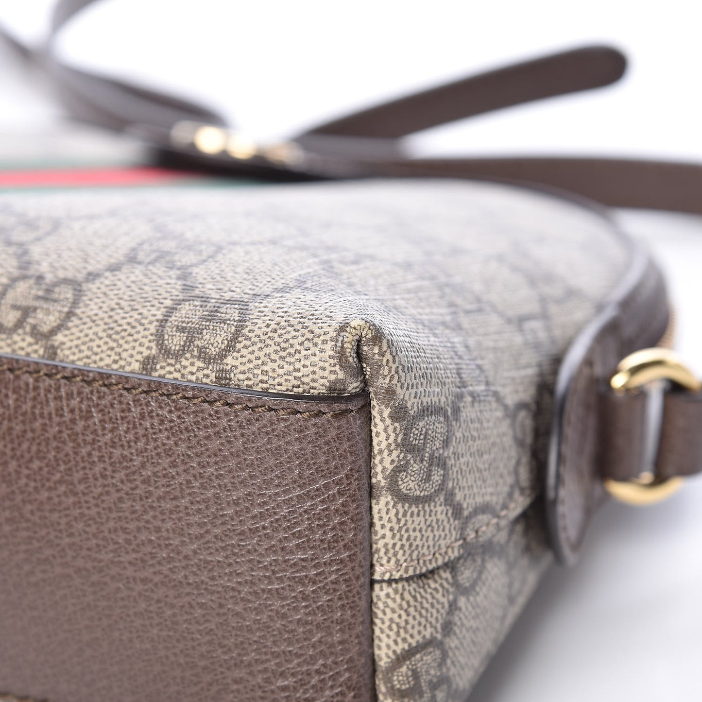 GG Supreme Monogram Textured Dollar Calfskin Web Small Ophidia Dome Shoulder Bag Beige Ebony New Acero