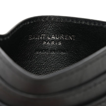 Saint Laurent Calfskin Crocodile Embossed Monogram Credit Card Case Black 6 of 8