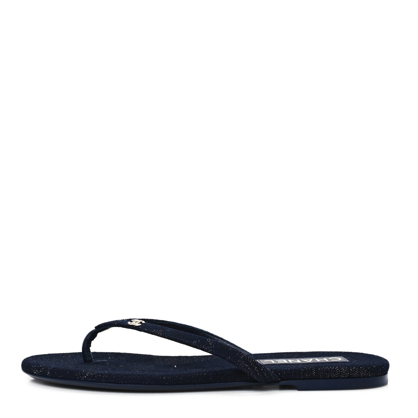 Cotton SIlk Crystal CC Thong Sandals 40 Dark Blue Silver