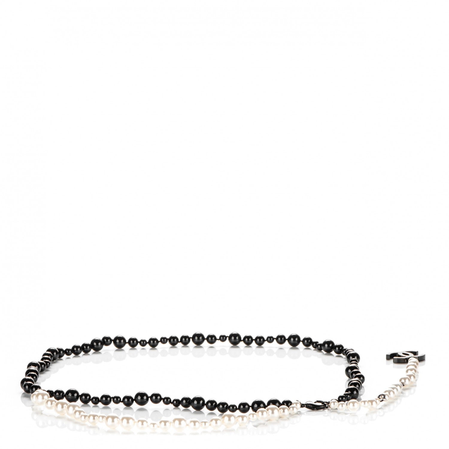 Chanel Pearl Beaded CC Double Strand Belt Black White 1 of 4