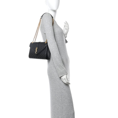 Saint Laurent Grain De Poudre Textured Mixed Matelasse Triquilt Medium Monogram Satchel Black 2 of 10