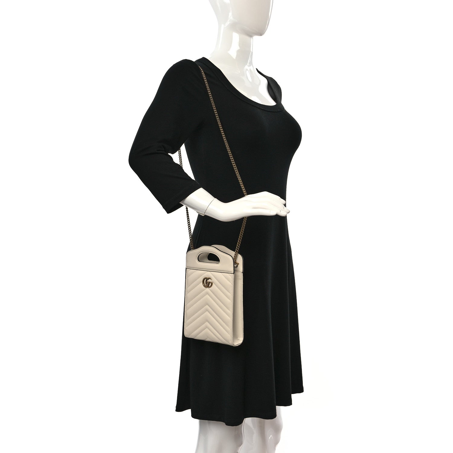 Gucci Calfskin Matelasse Chevron Mini GG Marmont Top Slip Handle Crossbody Bag Mystic White 2 of 7