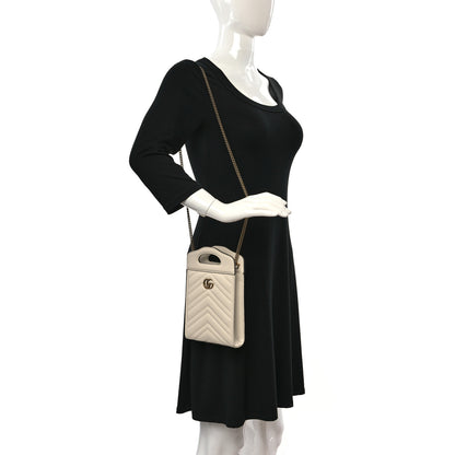 Gucci Calfskin Matelasse Chevron Mini GG Marmont Top Slip Handle Crossbody Bag Mystic White 2 of 7