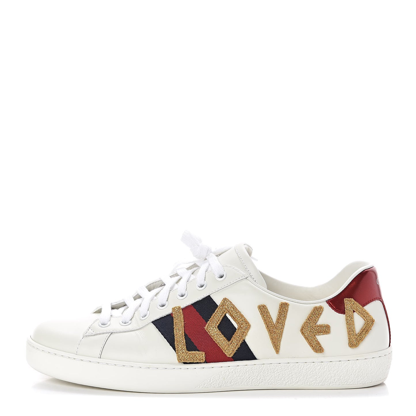Calfskin Nappa Web LOVED Embroidered Mens Ace Sneakers 9.5 White Red Flame Notte