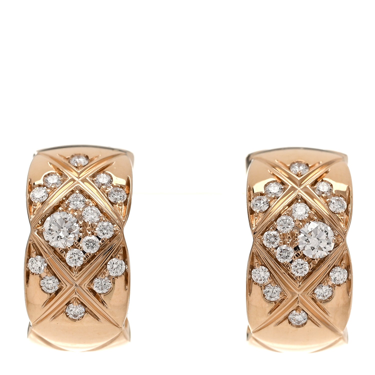 Chanel 18K Beige Gold Diamond Coco Crush Hoop Earrings 1 of 4