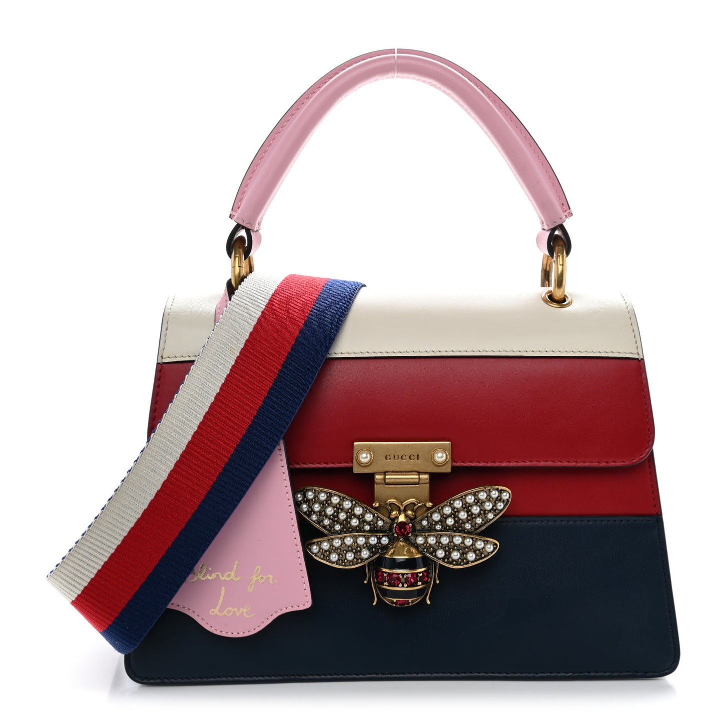 Calfskin Sylvie Web Small Queen Margaret Top Handle Bag Blue Agata Hibiscus Red Mystic White Sugar Pink