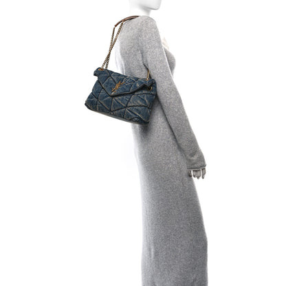 Saint Laurent Denim Quilted Small Loulou Puffer Monogram Chain Satchel Blue Cinnamon 2 of 10