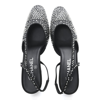 Chanel Strass Cap Toe CC Slingback Pumps 38.5 Black 2 of 10