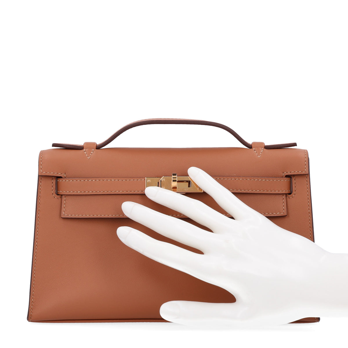 Hermes Swift Horseshoe Kelly Pochette Clutch Gold Rouge H 4 of 11