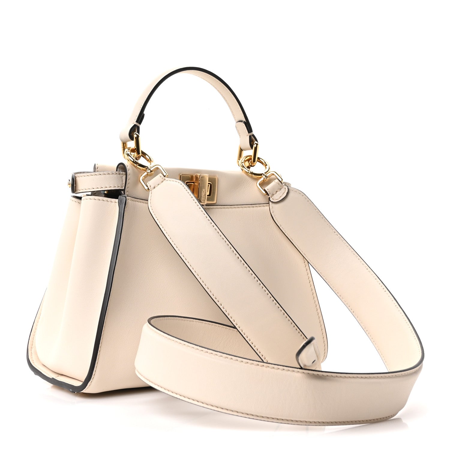 Fendi Vitello Seta Suede FF Mini Peekaboo Iconic Satchel  Uovo Sigaro Marrone 2 of 9