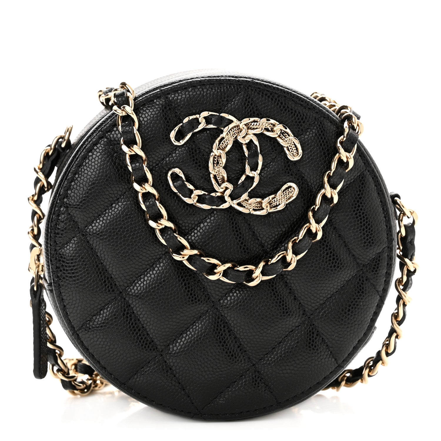 Chanel Caviar Quilted French New Wave Round Clutch With Chain Black 1 of 11