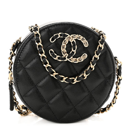Chanel Caviar Quilted French New Wave Round Clutch With Chain Black 1 of 11
