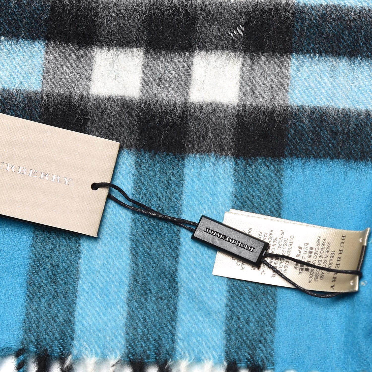 Burberry Cashmere Giant Check Fringe Scarf Bright Turquoise 5 of 5