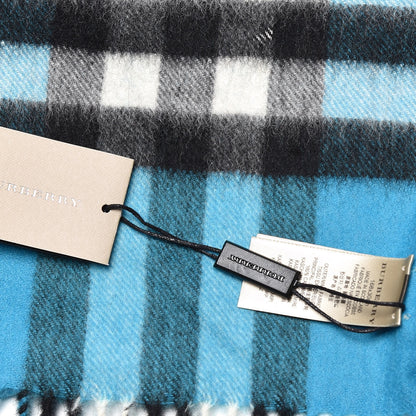 Burberry Cashmere Giant Check Fringe Scarf Bright Turquoise 5 of 5