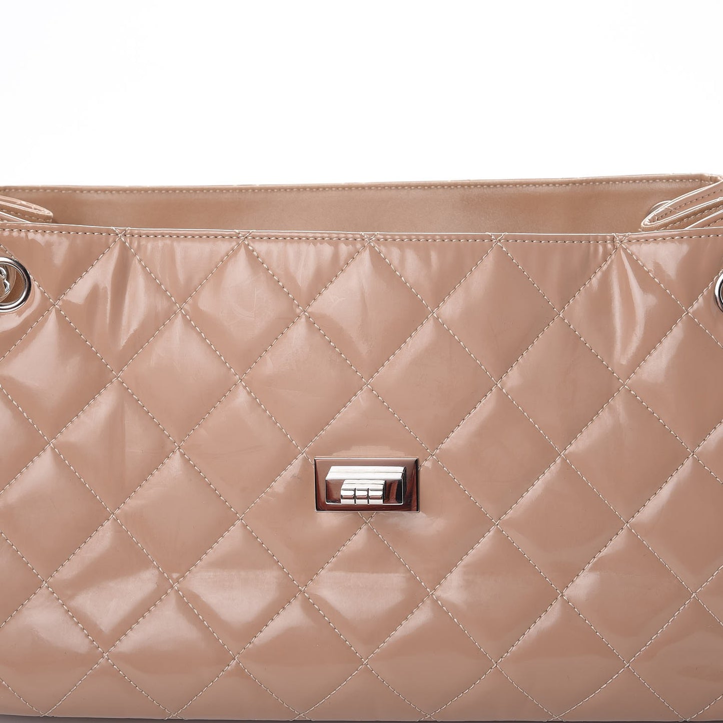 Patent Quilted Accordion Mademoiselle Flap Beige