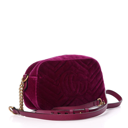 Gucci Velvet Matelasse Small GG Marmont Chain Shoulder Bag Fuchsia Violet Cyclamen 3 of 9