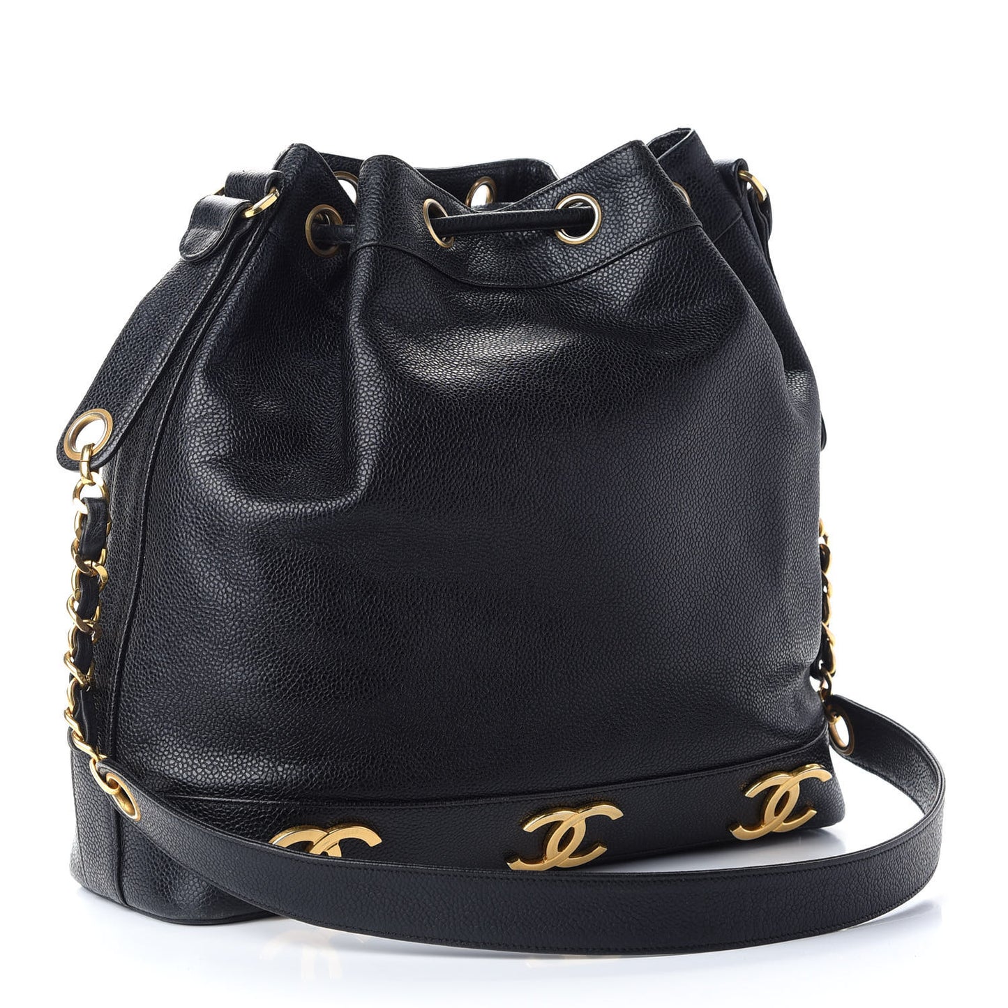 Caviar CC Drawstring Shoulder Bag Black