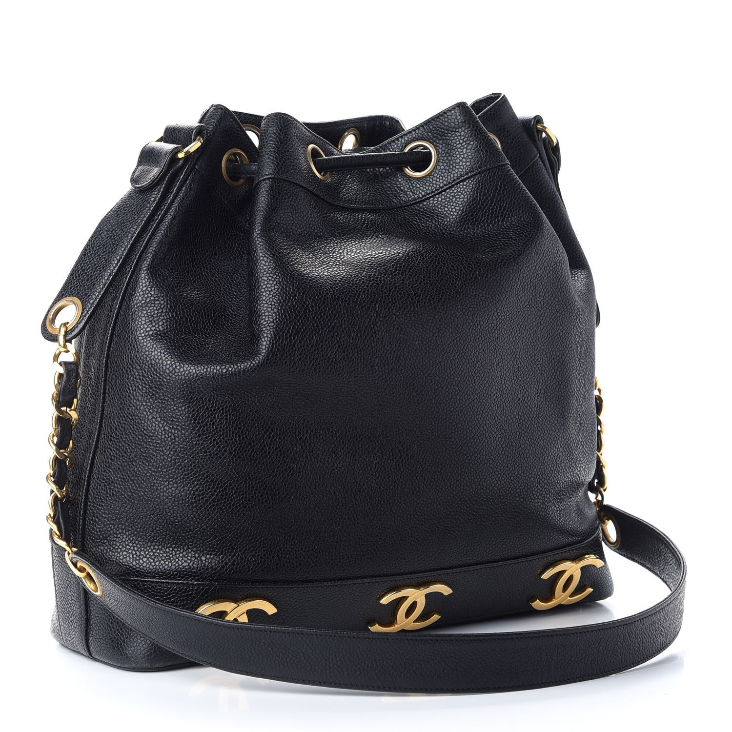 Chanel Caviar CC Drawstring Shoulder Bag Black 4 of 11