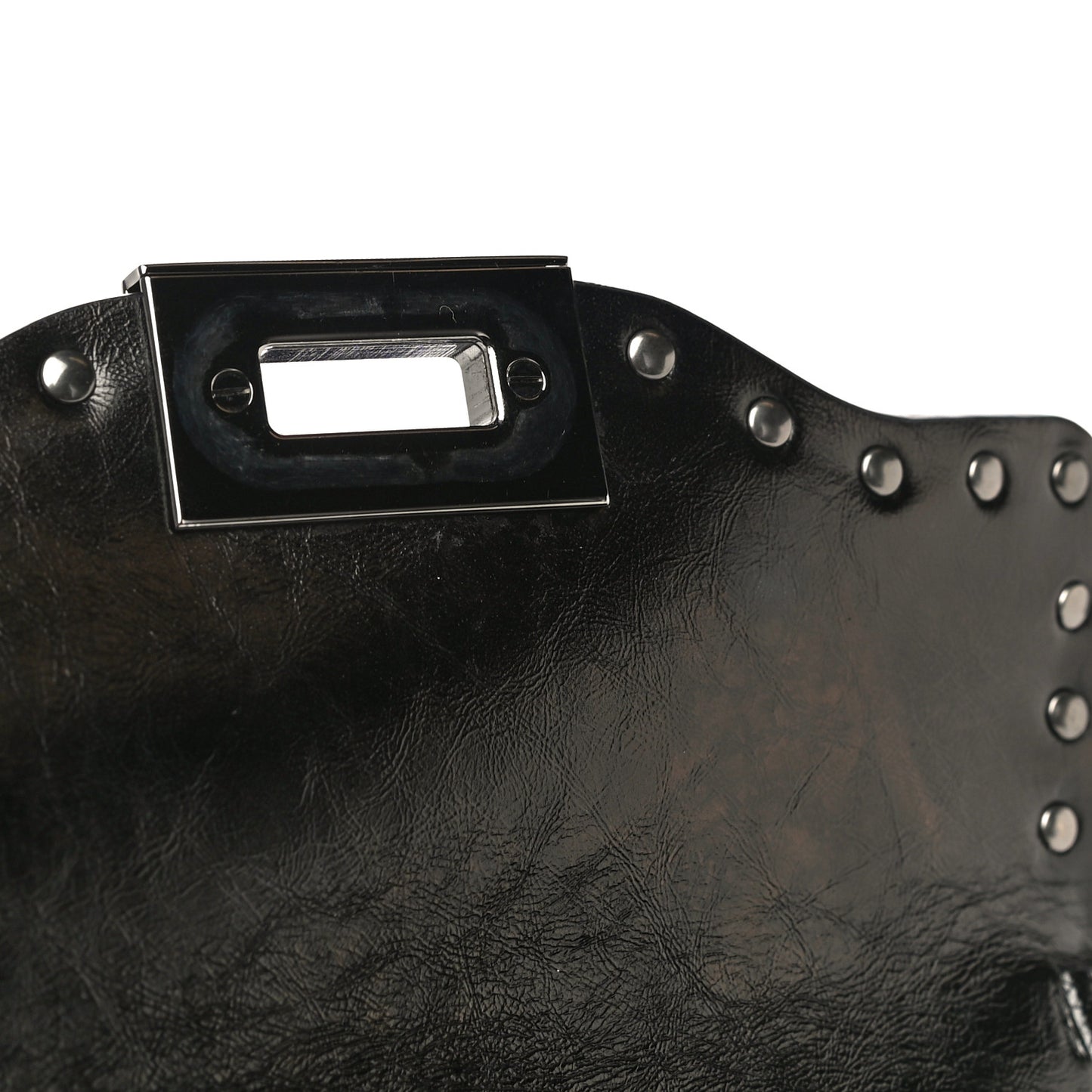 Craquele Calfskin Small Guitar Strap Rockstud Rolling Shoulder Flap Bag Black