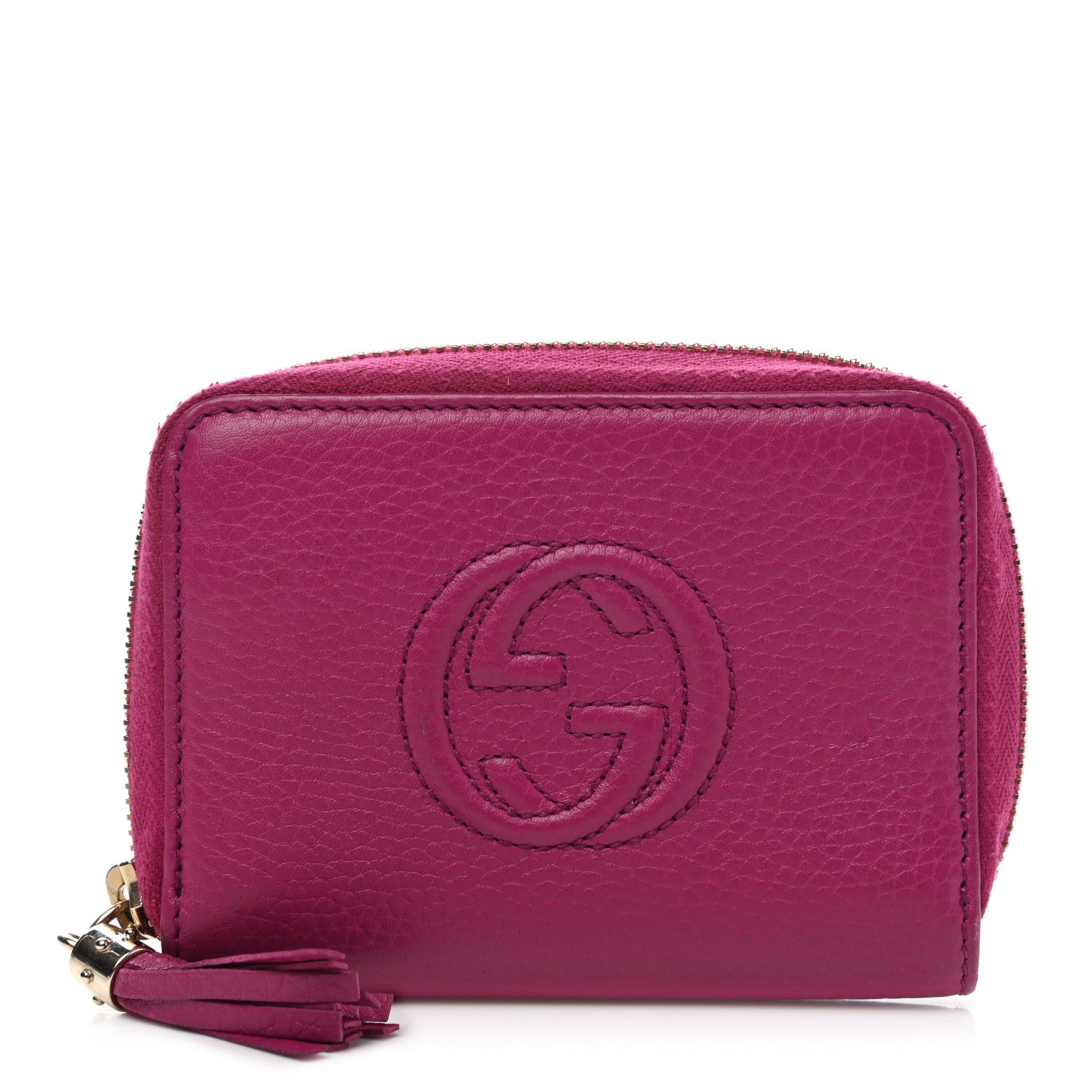 Gucci Pebbled Calfskin Soho Compact Disco Zip Around Wallet Bright Bougainvillea 1 of 9