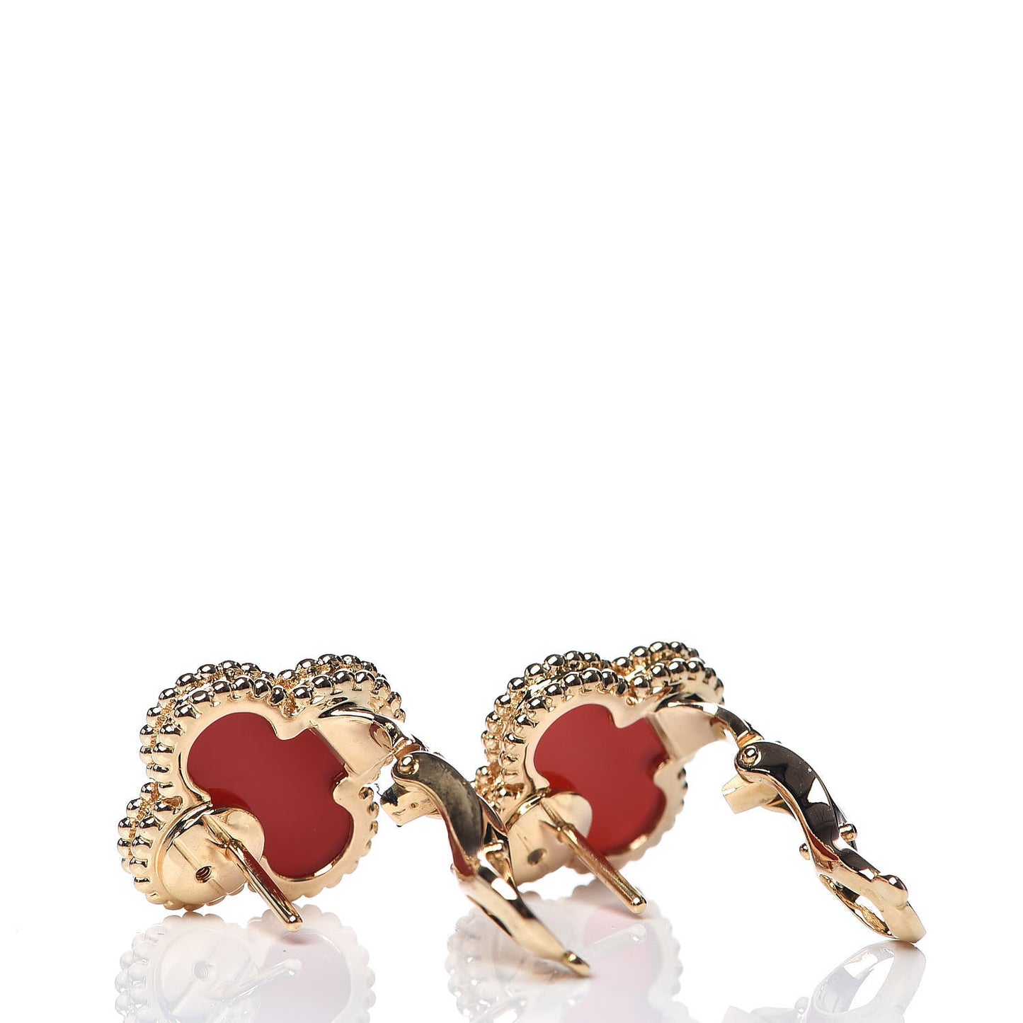 18K Yellow Gold Carnelian Vintage Alhambra Earrings