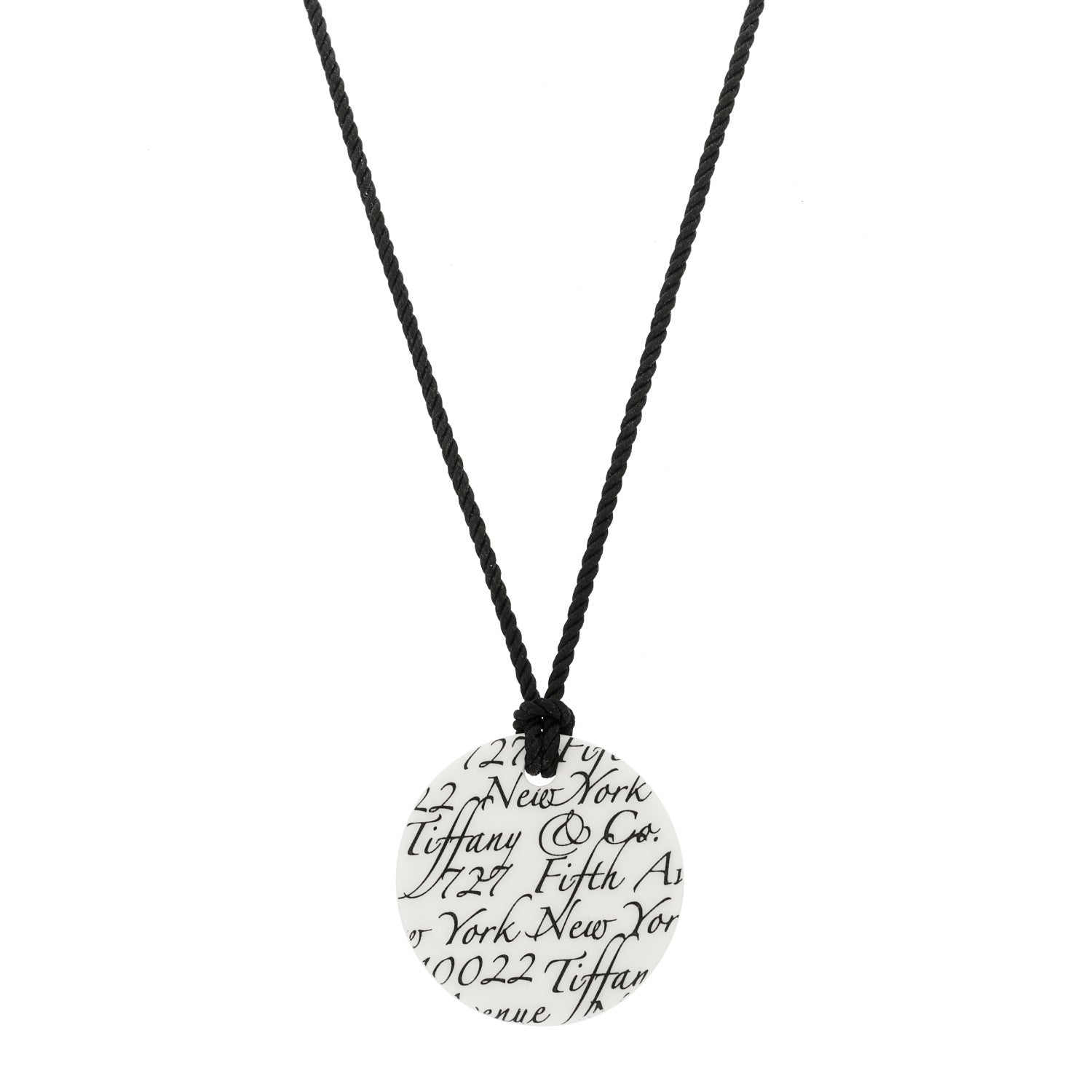 Tiffany Sterling Silver Bone China Notes Round Pendant Cord Necklace Black White 1 of 6