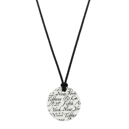 Tiffany Sterling Silver Bone China Notes Round Pendant Cord Necklace Black White 1 of 6