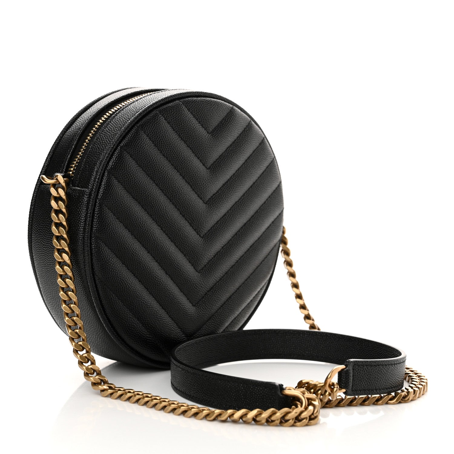 Saint Laurent Grain De Poudre Matelasse Chevron Quilted Round Vinyle Camera Bag Black 3 of 10