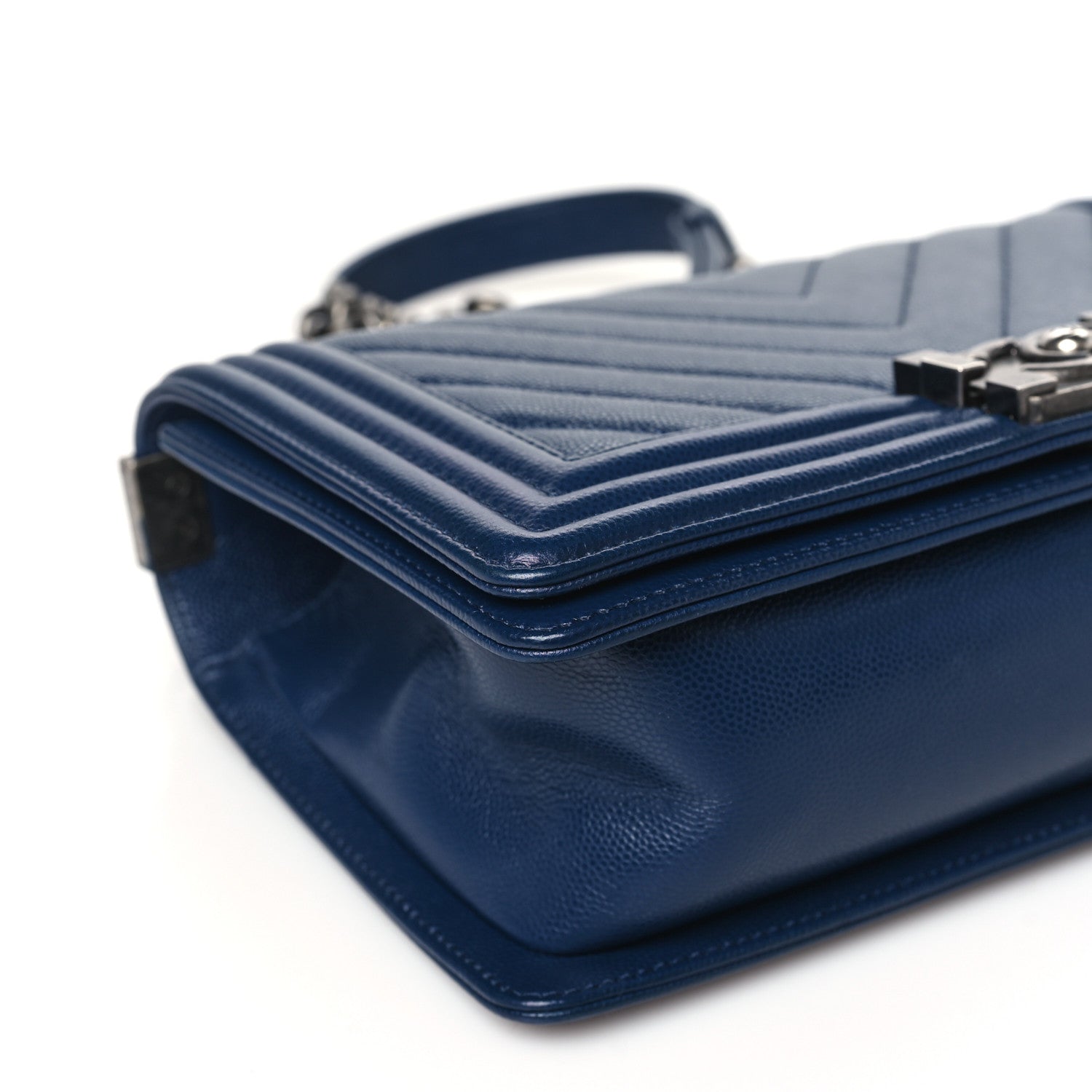 Chanel Caviar Chevron Quilted Medium Boy Flap Navy 9 of 10