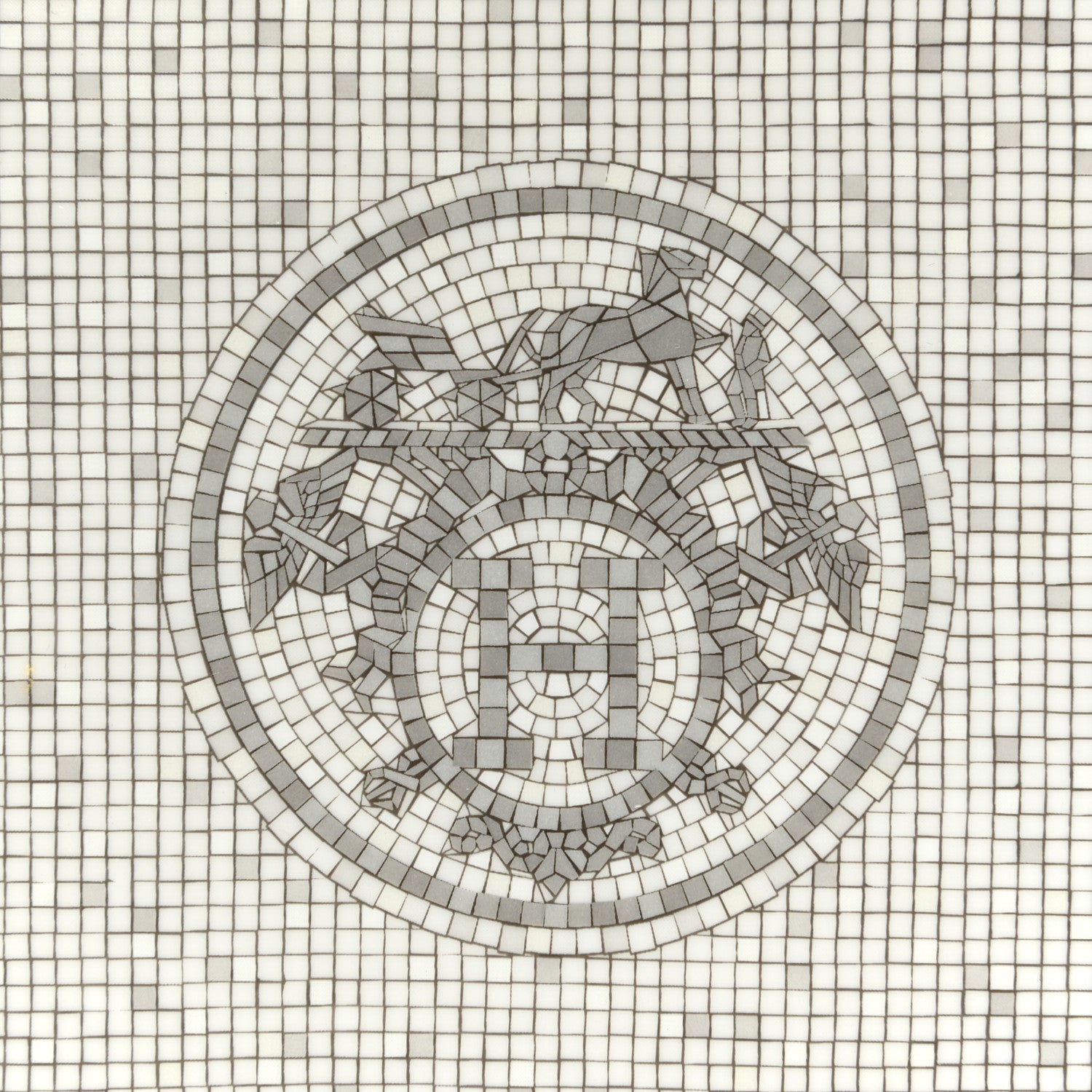 Hermes Porcelain Mosaique Au 24 Platinum Square Plate N°3 5 of 7