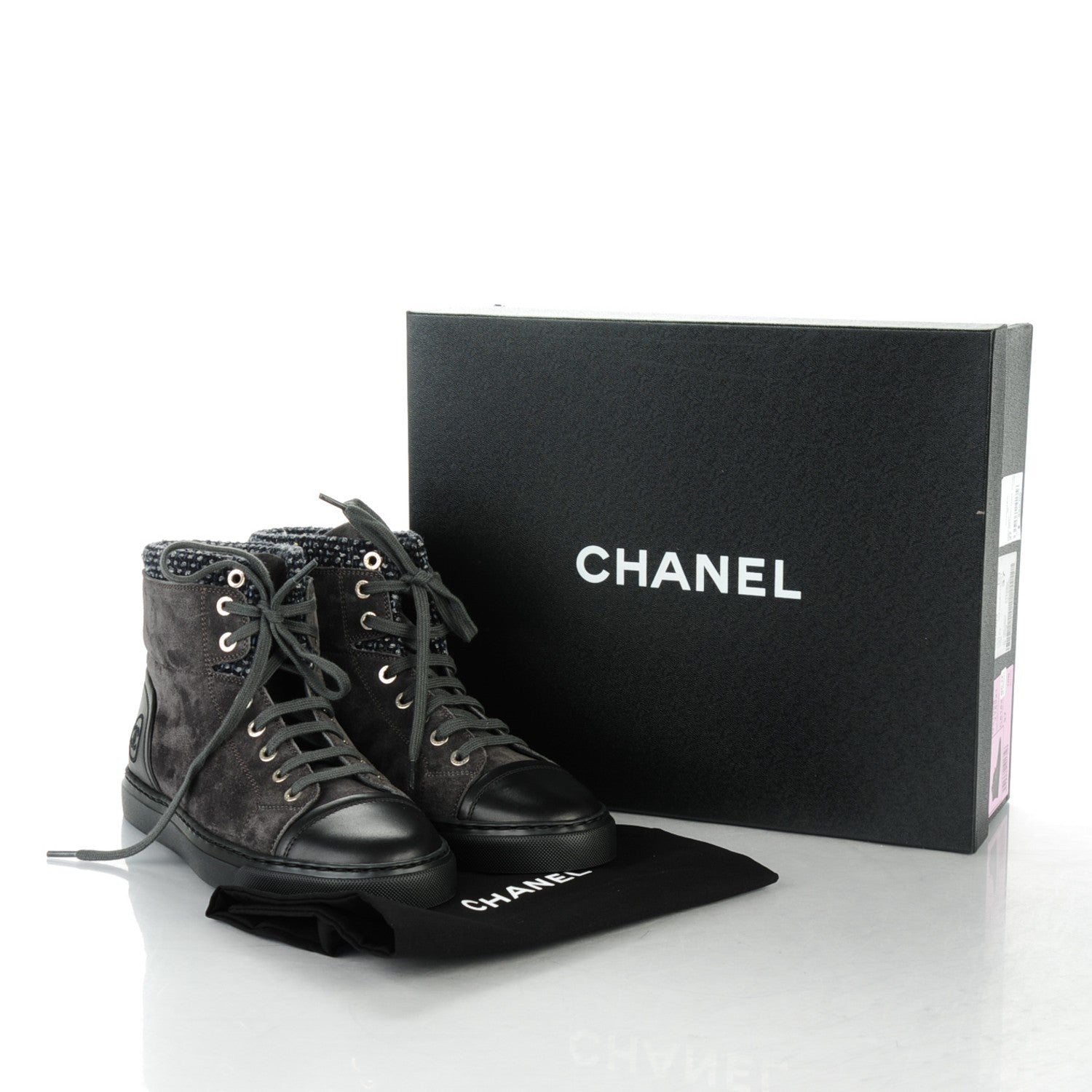 Chanel Suede Tweed High Top Sneakers 37 Dark Grey 7 of 7