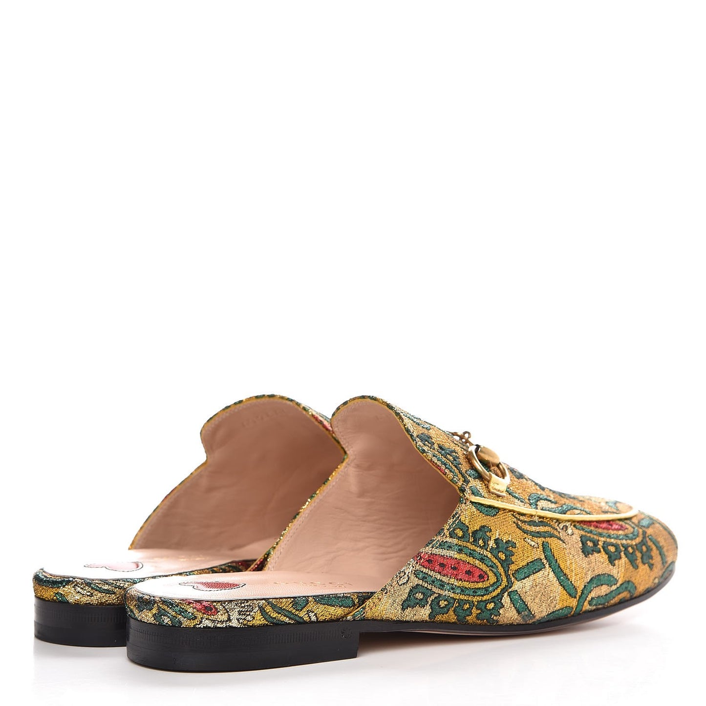 Iridescent Brocade Princetown Slippers 36 Gold Multicolor