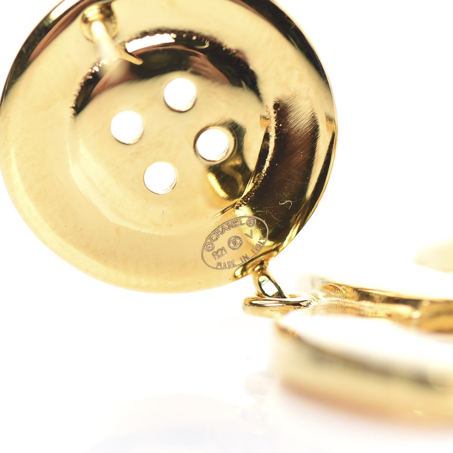 Chanel Metal Large Paris Button Earrings Gold 4 of 5