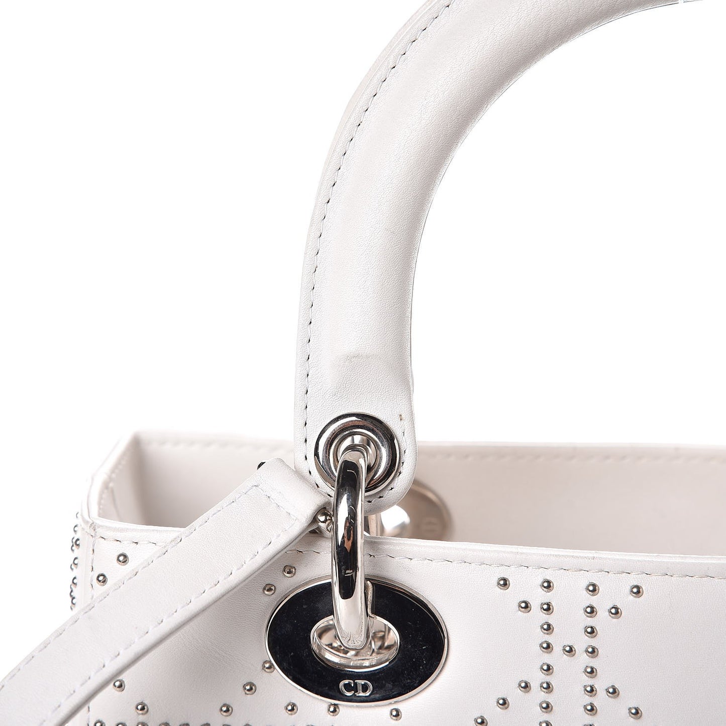 Lambskin Studded Cannage Medium Lady Dior White