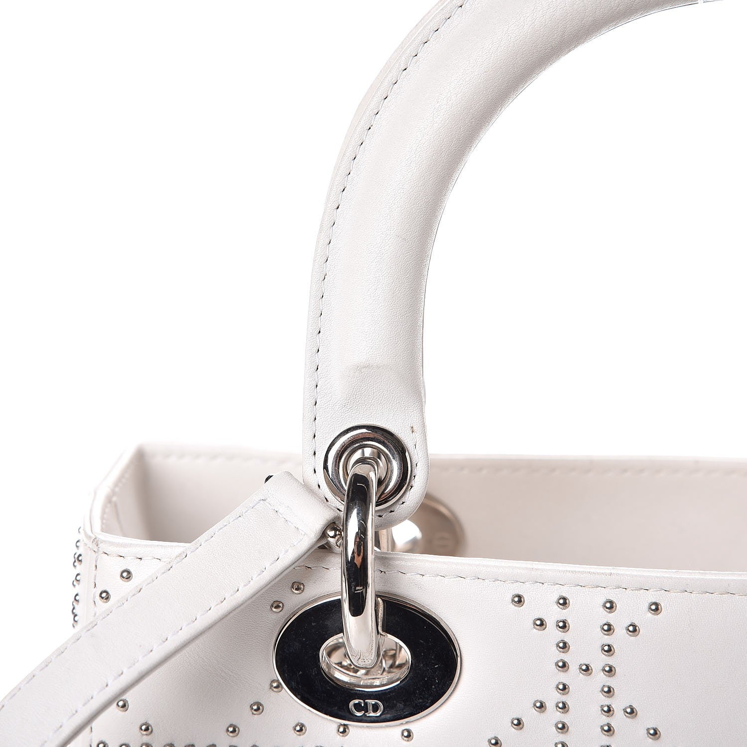 Christian Dior Lambskin Studded Cannage Medium Lady Dior White 9 of 14
