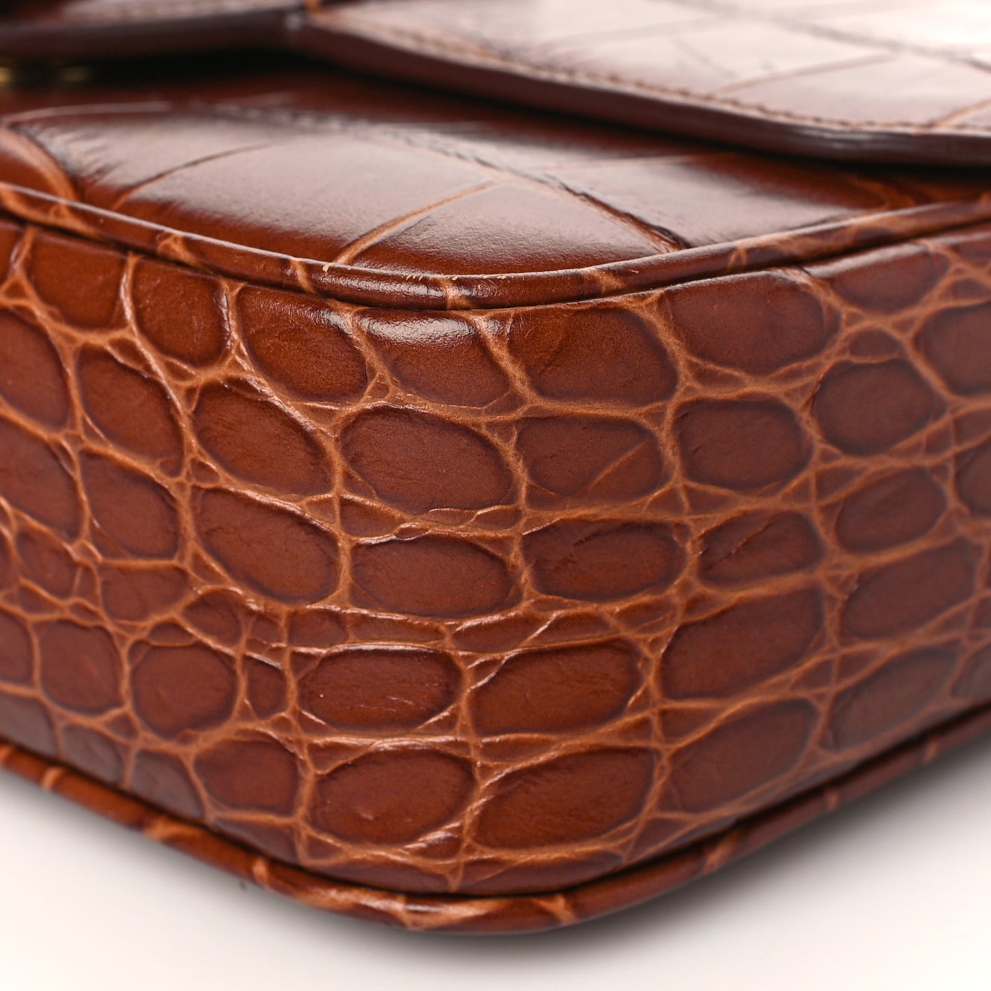 Calfskin Crocodile Embossed Medium Tassel Bag Tan