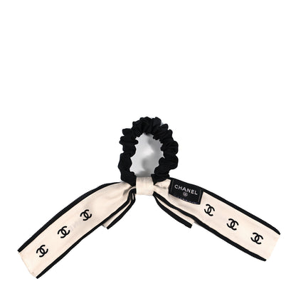 Chanel Silk Logo Hair Tie Ivory Black 2 of 4