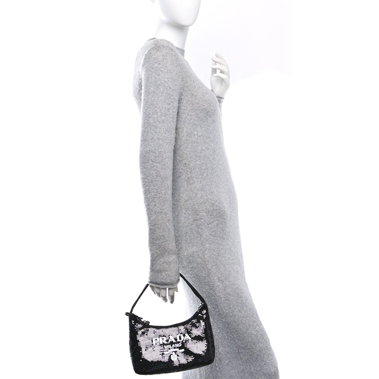 Prada Paillettes Sequin Mini Re-Edition 2000 Bag Black White 2 of 11