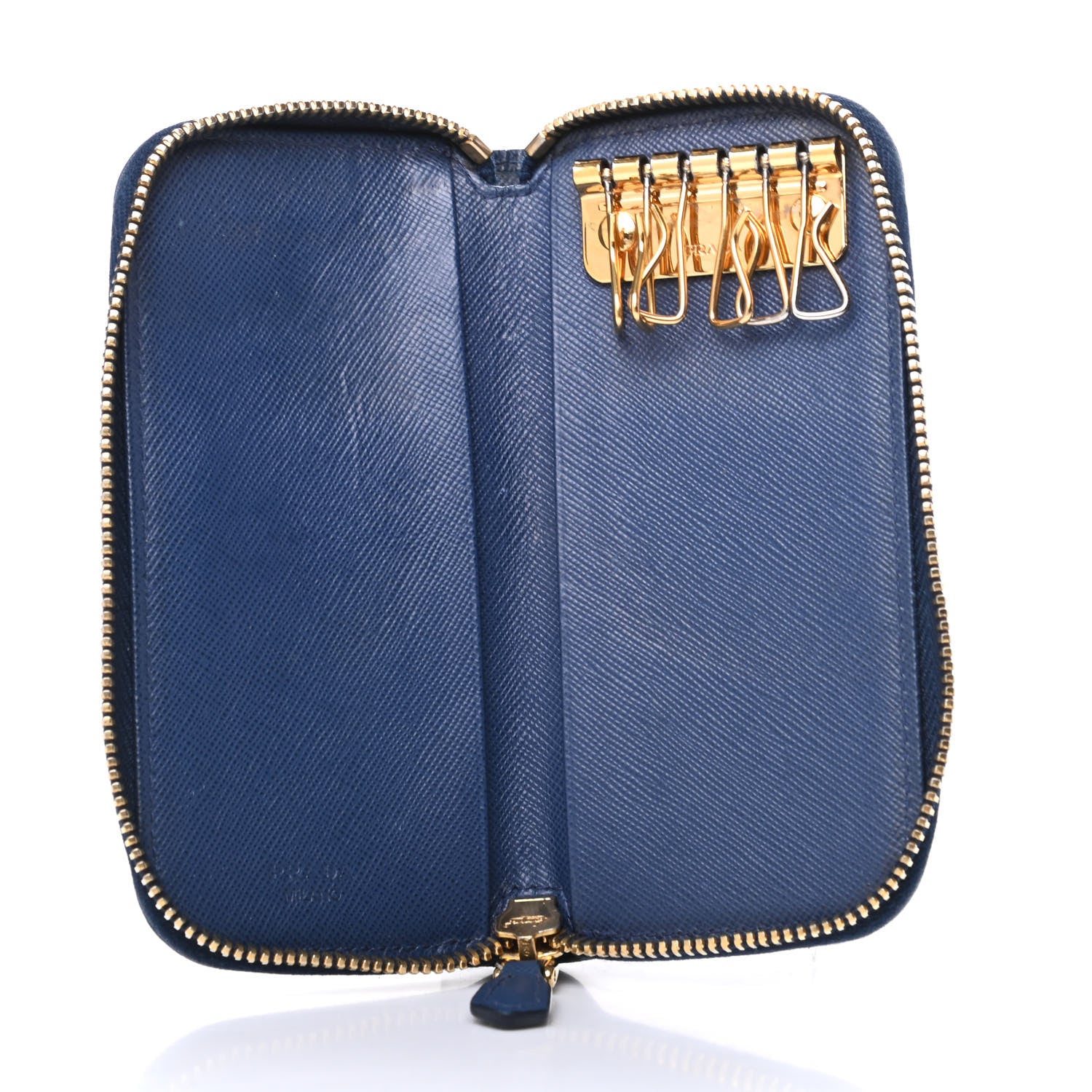 Prada Saffiano Metal Zip Around 6 Key Holder Bleuette 5 of 8