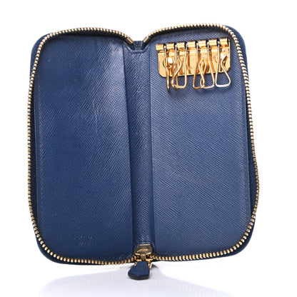 Prada Saffiano Metal Zip Around 6 Key Holder Bleuette 5 of 8