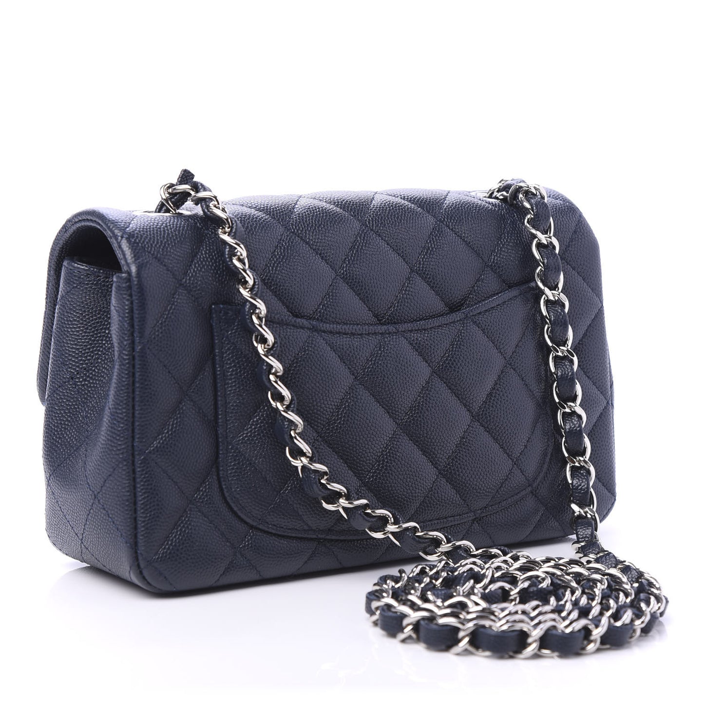 Caviar Quilted Mini Rectangular Flap Navy